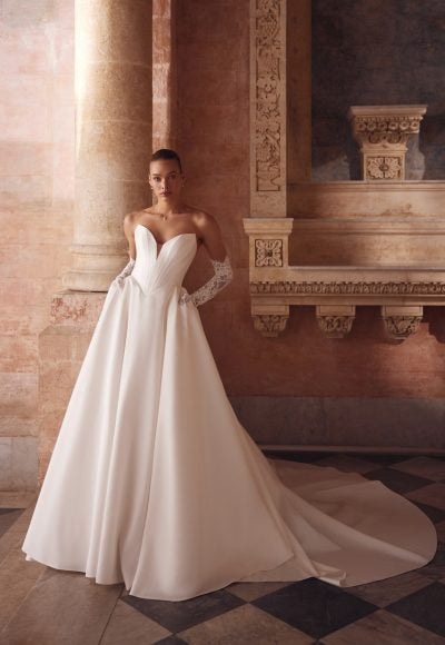 Simple Strapless Basque Waist Ball Gown by Love by Pnina Tornai