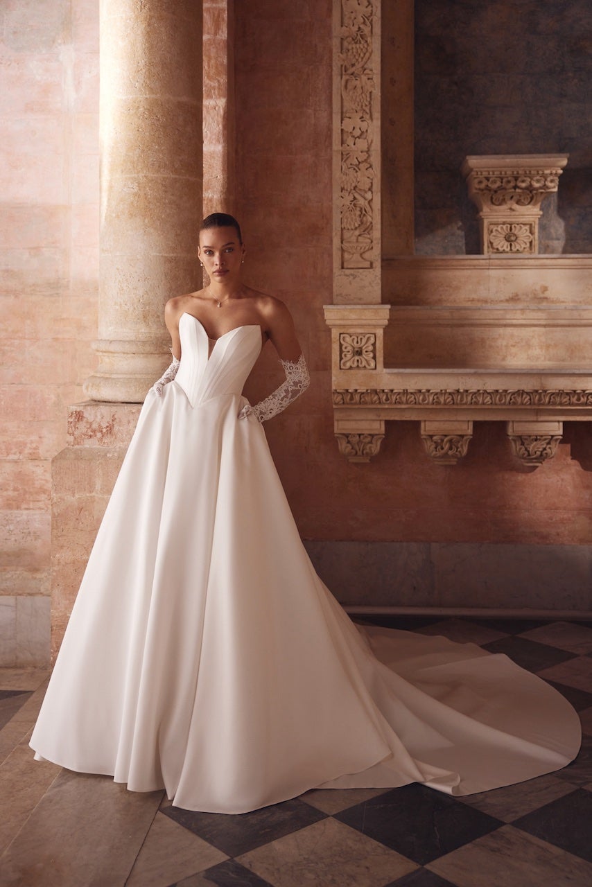 Simple Strapless Basque Waist Ball Gown by Love by Pnina Tornai - Image 1