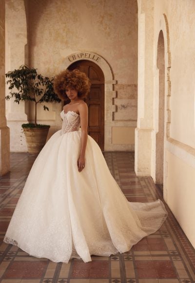 Strapless Floral-Print Organza Ball Gown by Love by Pnina Tornai