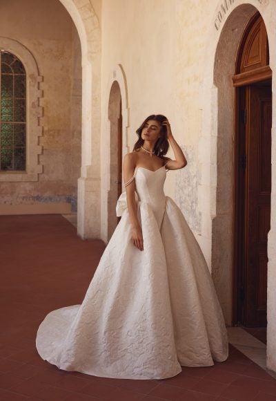Off-The-Shoulder Floral Jacquard Ball Gown With Bow by Love by Pnina Tornai