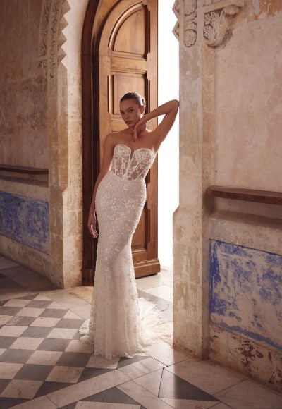 Strapless Lace Sheath Gown by Love by Pnina Tornai