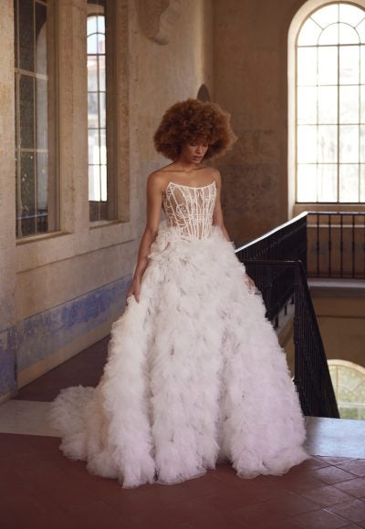 Strapless Crystal-Embellished Textured Tulle Ball Gown by Love by Pnina Tornai