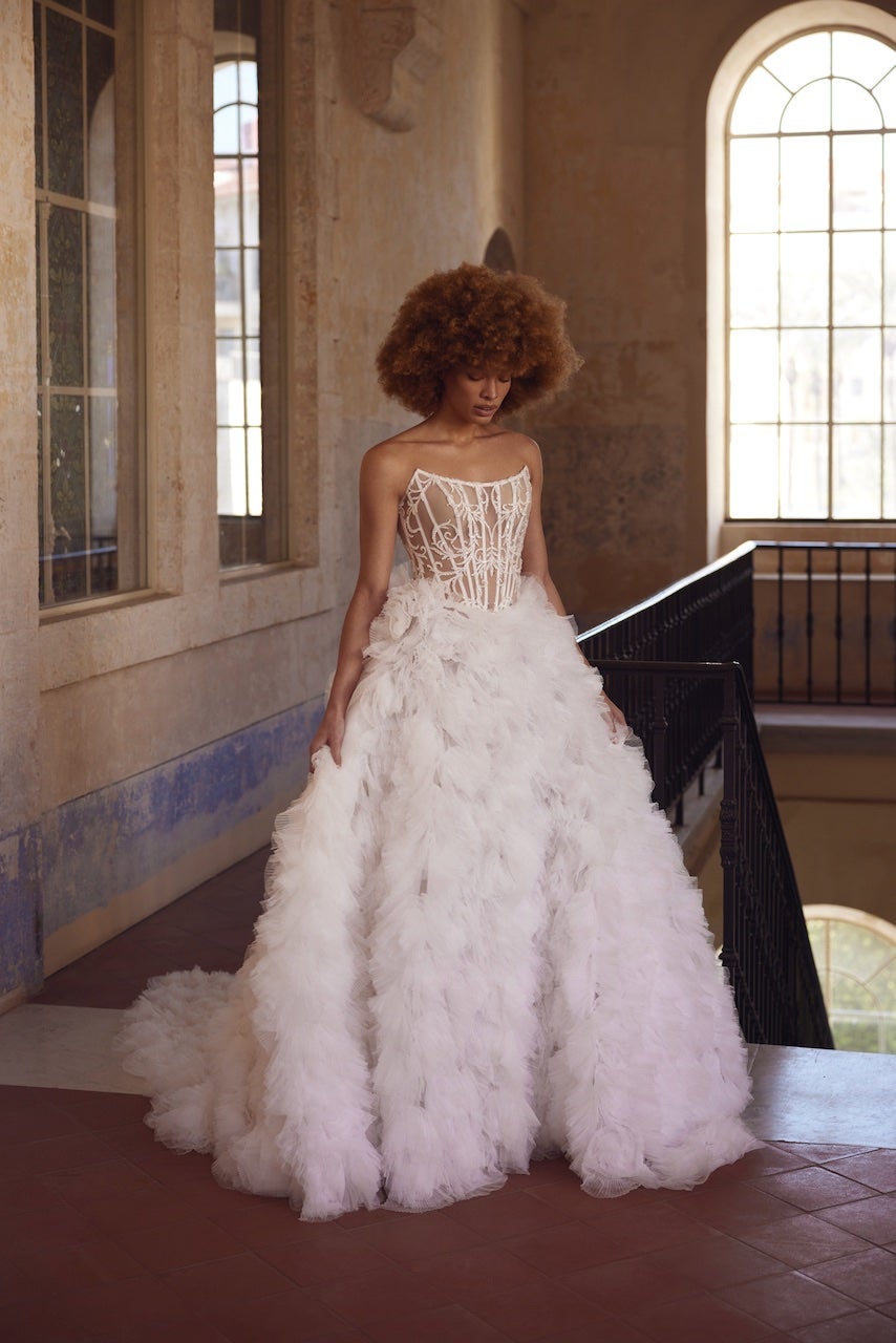 Strapless Crystal-Embellished Textured Tulle Ball Gown by Love by Pnina Tornai - Image 1