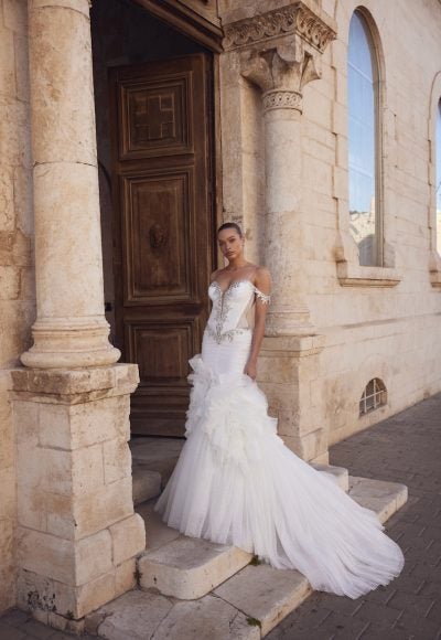 Dramatic Crystal-Embellished Glitter Tulle Mermaid Gown by Love by Pnina Tornai