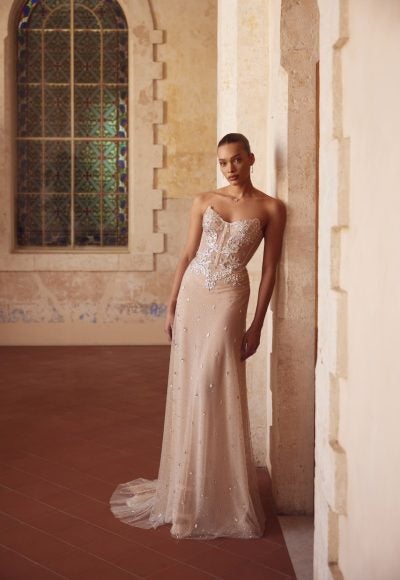 Strapless Crystal-Embellished Sheath Gown by Love by Pnina Tornai
