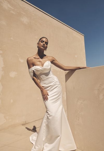 Asymmetrical Satin Fit-and-Flare Wedding Dress by Jane Hill