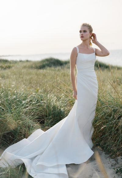 Sophisticated Fit-and-Flare Wedding Dress With Detachable Overskirt by Anne Barge