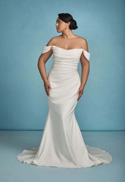 Timeless Off-the-Shoulder Fit-and-Flare Wedding Dress With Buttons by Anne Barge