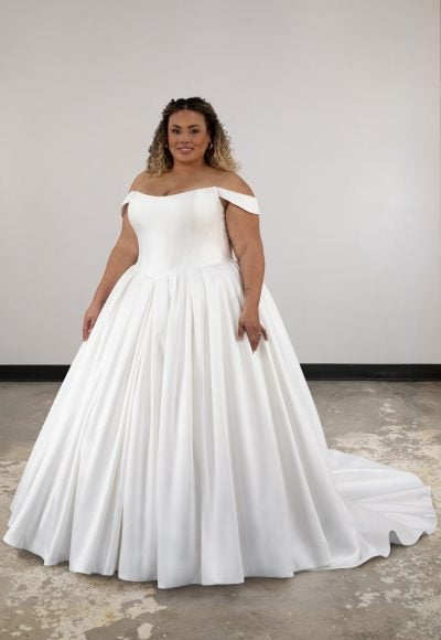 Classic Off-the-Shoulder Ball Gown With Buttons by Essense of Australia
