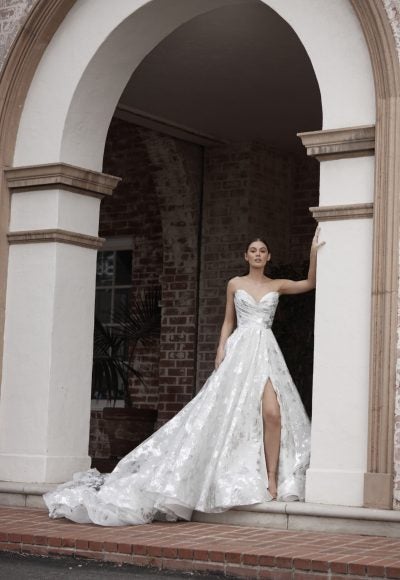 Unique Embossed Organza Ball Gown With Slit by Essense of Australia