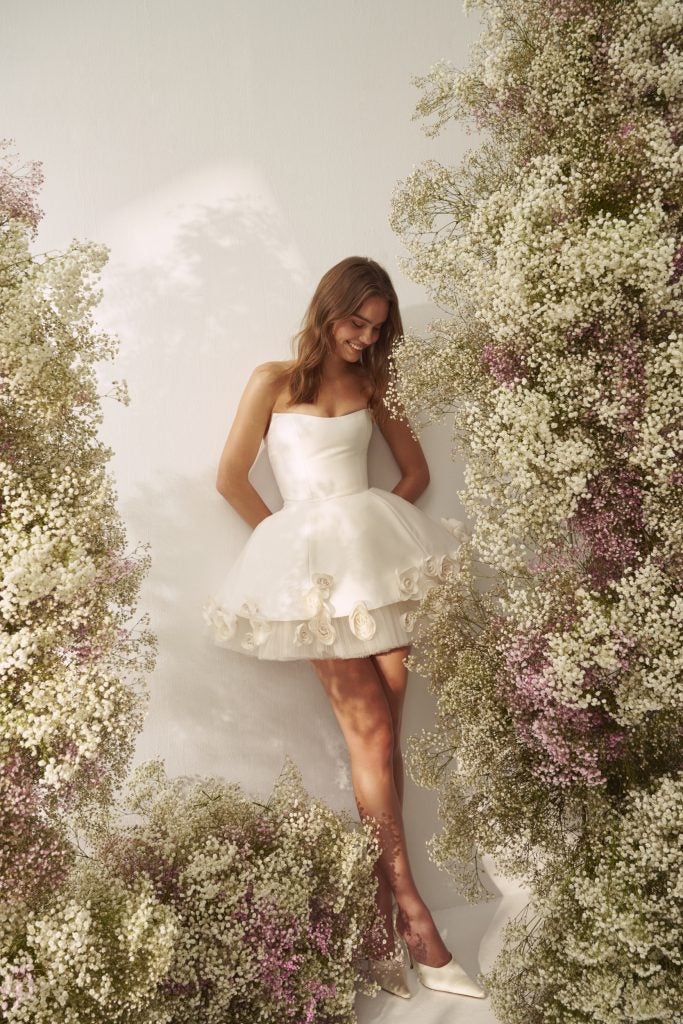 Tulle And Floral Hem Bridal Mini Dress | Kleinfeld Bridal