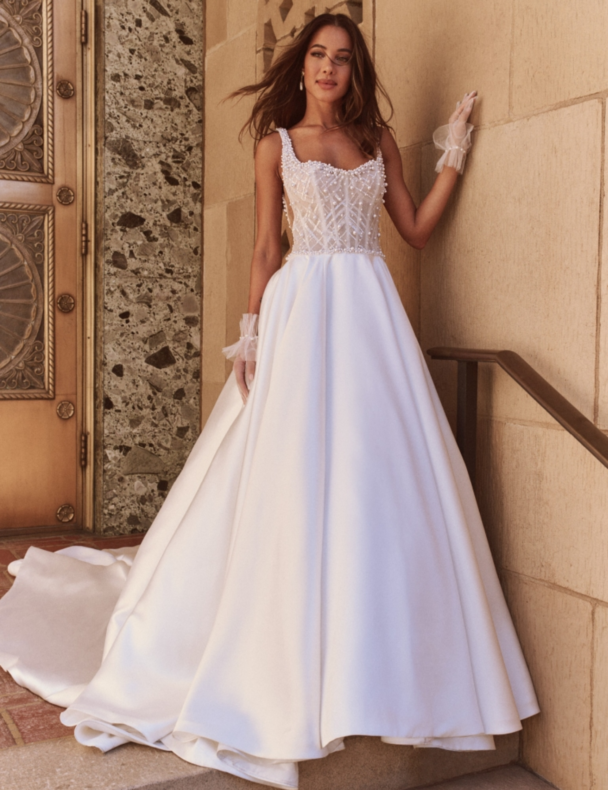 Pearl Square-Neck Ball Gown Open Back Kleinfeld Bridal