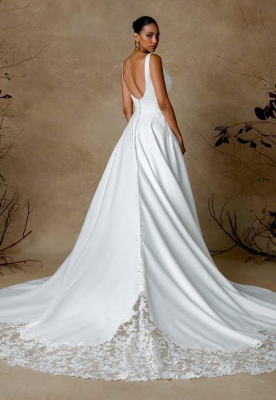 Classic And Dramatic V-Neck Satin Ball Gown With Lace Train by Justin Alexander - Image 2