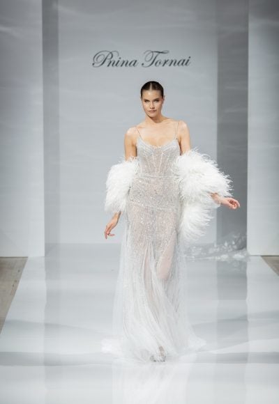 Crystal-Embellished Fit-and-Flare Wedding Dress by Pnina Tornai - Image 5