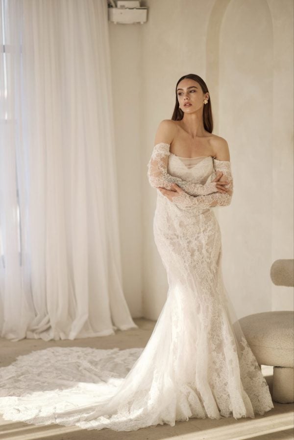 Chic And Romantic Lace Fit-and-Flare Dress With Detachable Sleeves by Martina Liana - Image 1