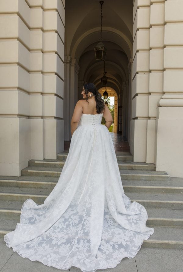 Plus-Size Romantic Floral-Embossed Organza Ball Gown by Essense of Australia - Image 2
