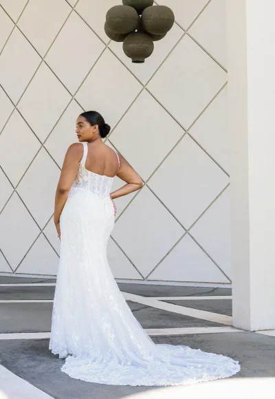 Plus-Size Chic And Romantic Square-Neck Floral Sheath Wedding Dress by Martina Liana - Image 2