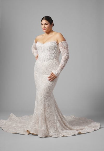 Plus-Size Fit-and-Flare Wedding Dress With Detachable Sleeves by Blanche Bridal