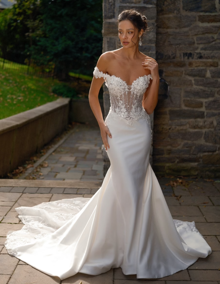 Plunging Neckline Fit-and-Flare Gown Kleinfeld Bridal - Main Image