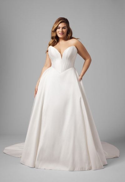 Plus-Size Simple Strapless Basque-Waist Ball Gown by Love by Pnina Tornai
