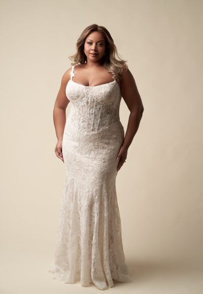 Basque-Waist Lace Sheath Wedding Dress With Corset And Buttons by Allure Bridals - Image 2