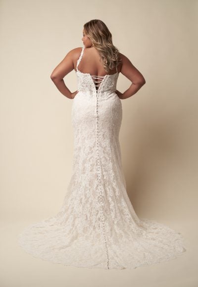 Basque-Waist Lace Sheath Wedding Dress With Corset And Buttons by Allure Bridals - Image 3
