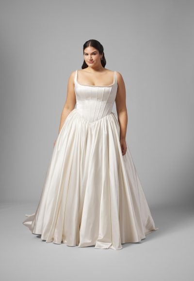 Plus-Size Timeless Basque-Waist Satin Ball Gown With Bow by Love by Pnina Tornai