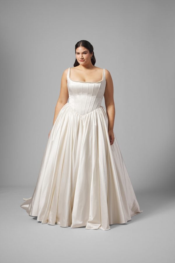 Plus-Size Timeless Basque-Waist Satin Ball Gown With Bow by Love by Pnina Tornai - Image 1