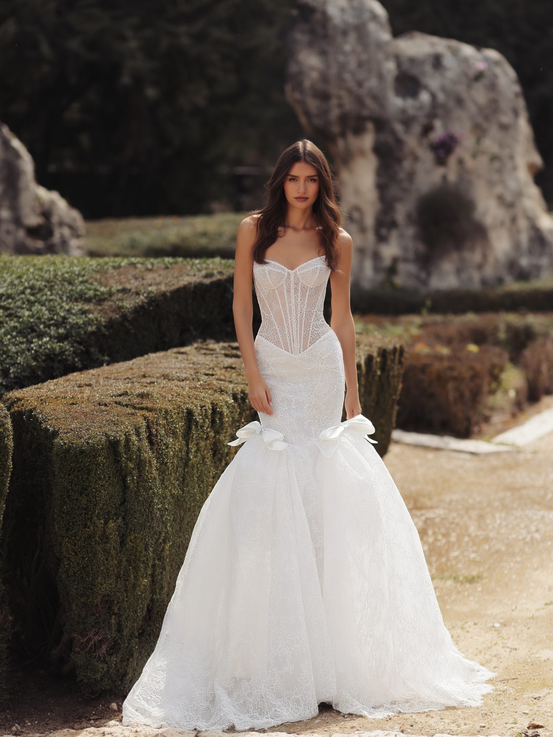 Romantic And Sexy Lace Mermaid Wedding Dress With Bows | Kleinfeld