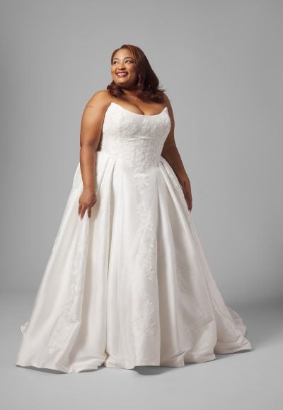 Plus-Size Cat-Eye Lace And Silk Ball Gown With Buttons by Essense of Australia