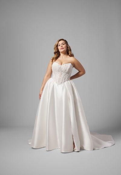 Plus-Size Romantic And Regal Beaded Silk Ball Gown With Slit by Essense of Australia