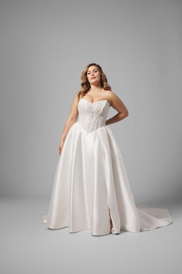 Plus-Size Romantic And Regal Beaded Silk Ball Gown With Slit by Essense of Australia - Image 1