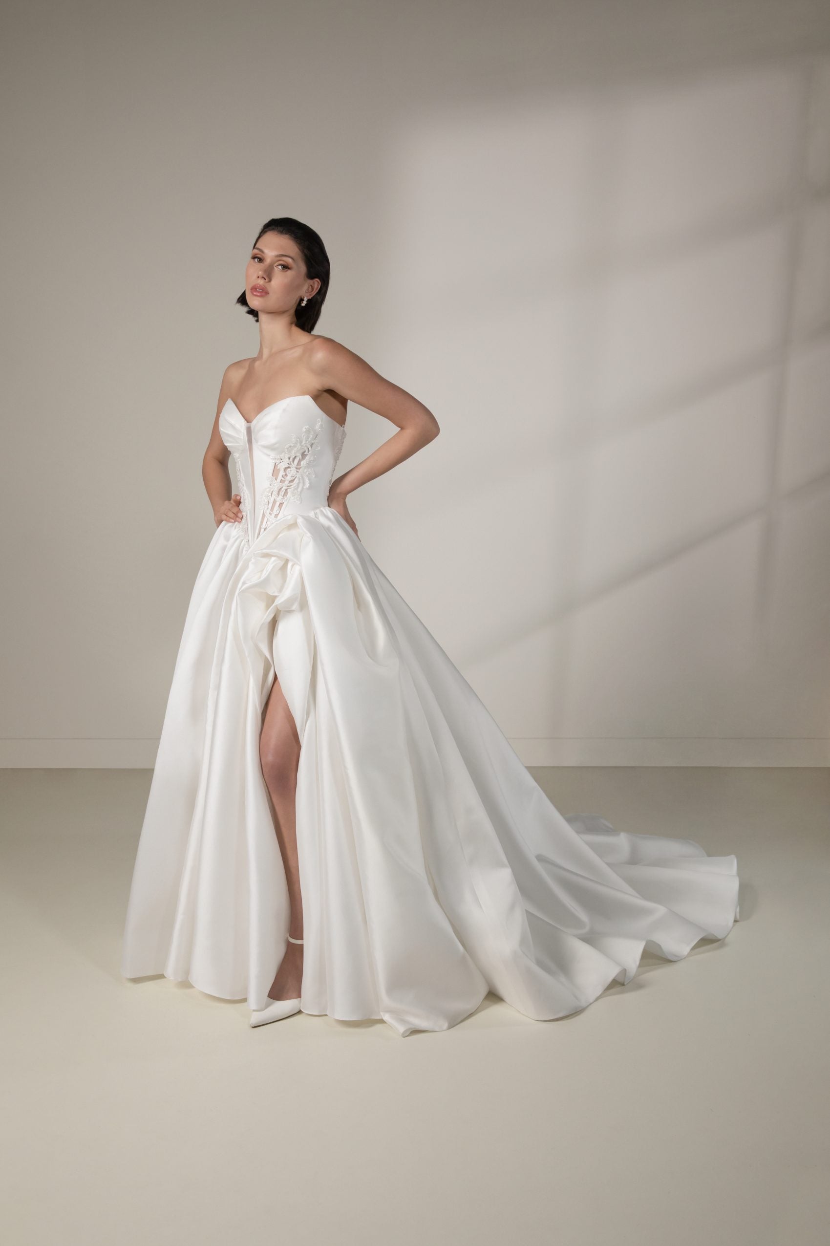 Dramatic And Couture Silk Basque-Waist Ball Gown With Buttons