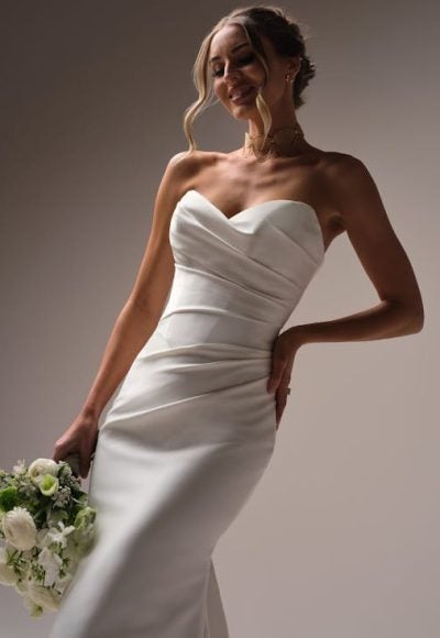 Plus-Size Classic Satin Fit-And-Flare Wedding Dress With Detachable Train by Maggie Sottero - Image 2