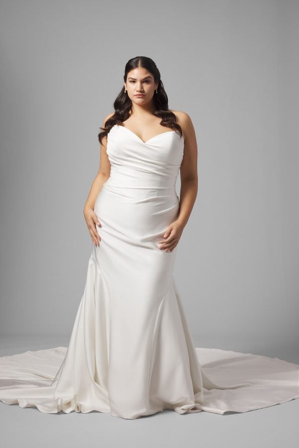 Plus-Size Classic Satin Fit-And-Flare Wedding Dress With Detachable Train by Maggie Sottero - Image 1