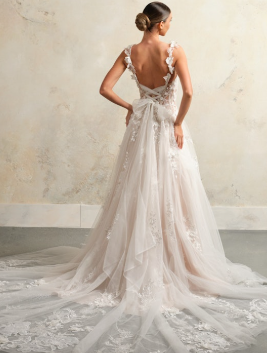 Sparkly 3D Floral A-Line Wedding Dress With Slit by Maggie Sottero - Image 2