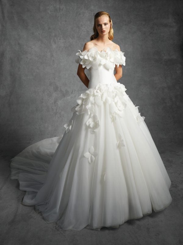 3D Floral Drop-Waist Ball Gown With Detachable Topper And Train by Viktor & Rolf - Image 1