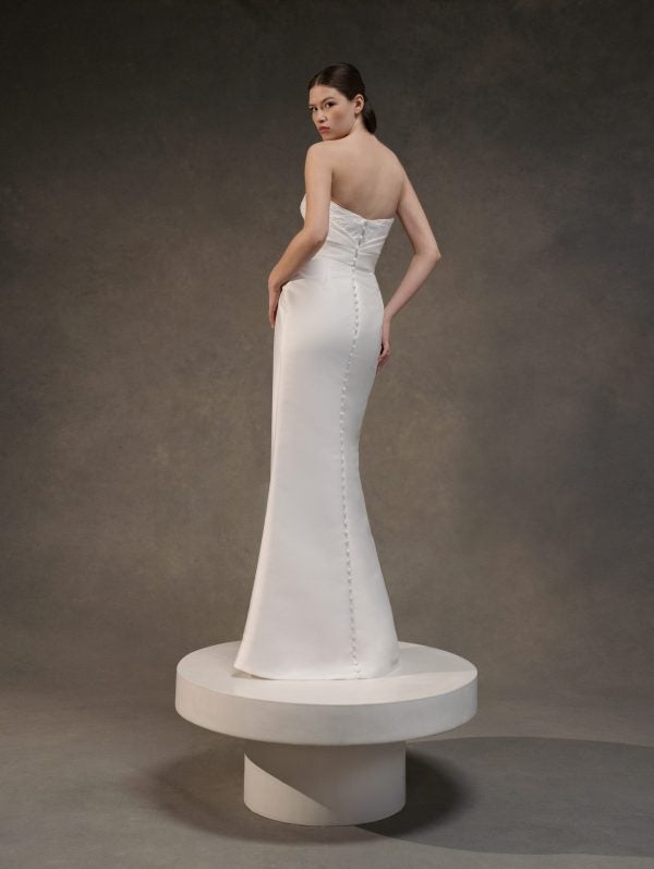 Strapless Sheath Wedding Dress With Slit And Buttons by Anne Barge - Image 2