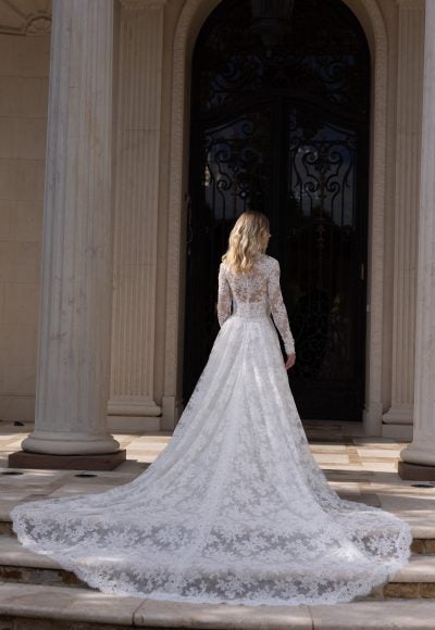 Elegant And Timeless Long Sleeve Lace A-Line Wedding Dress With Buttons by Verdin Bridal - Image 2