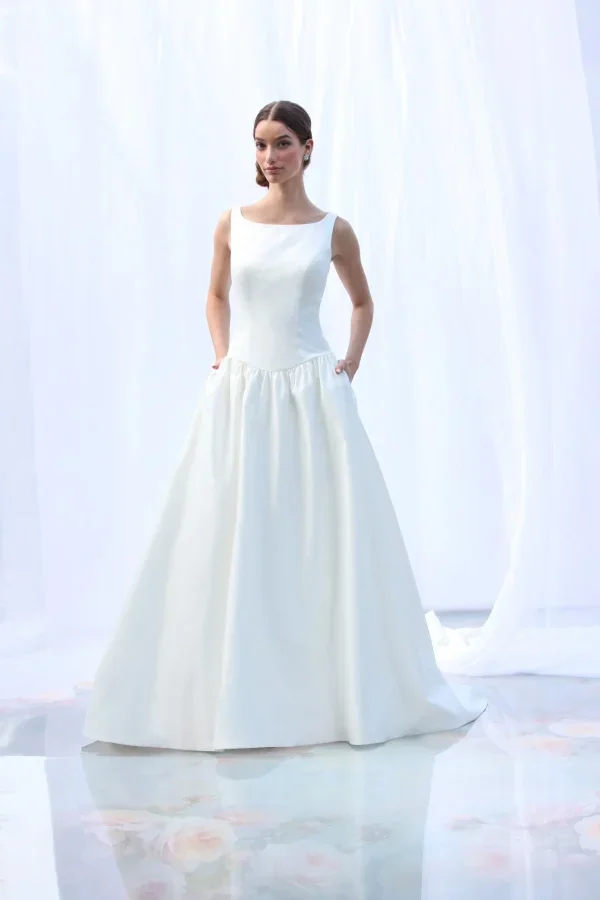 High-Neck Satin Ball Gown With Buttons by Augusta Jones - Image 1