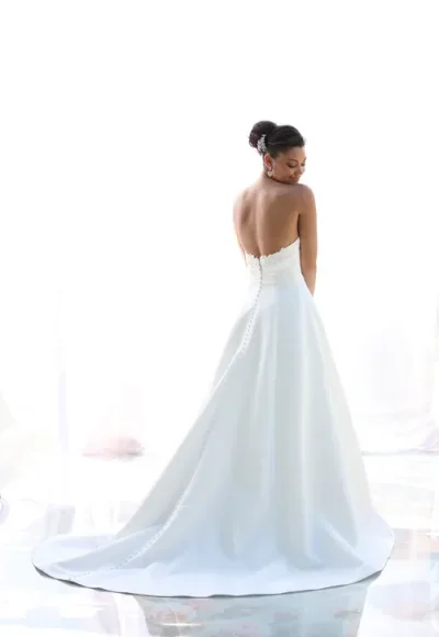 Plus-Size Romantic Satin A-Line Wedding Dress With Lace Details And Buttons by Augusta Jones - Image 2