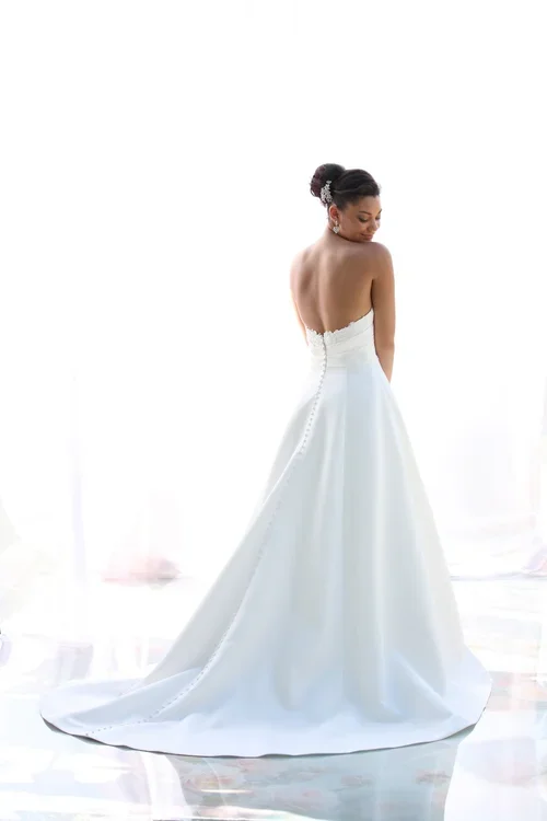 Plus-Size Romantic Satin A-Line Wedding Dress With Lace Details And Buttons by Augusta Jones - Image 2