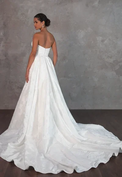Strapless Jacquard Fit-And-Flare Wedding Dress With Detachable Overskirt by Essense of Australia - Image 5