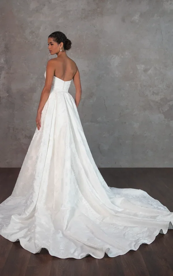 Strapless Jacquard Fit-And-Flare Wedding Dress With Detachable Overskirt by Essense of Australia - Image 5