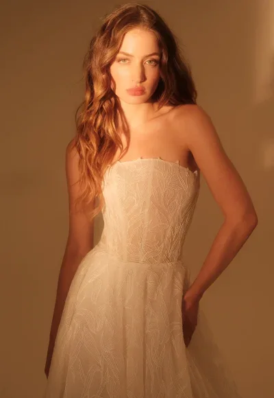 Romantic And Ethereal Floral-Embroidered Tulle A-Line Wedding Dress by Enaura Bridal - Image 2