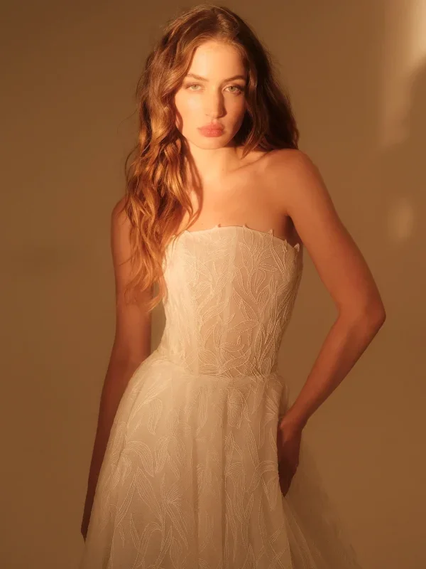 Romantic And Ethereal Floral-Embroidered Tulle A-Line Wedding Dress by Enaura Bridal - Image 2