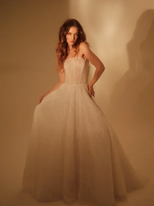 Romantic And Ethereal Floral-Embroidered Tulle A-Line Wedding Dress by Enaura Bridal - Image 1