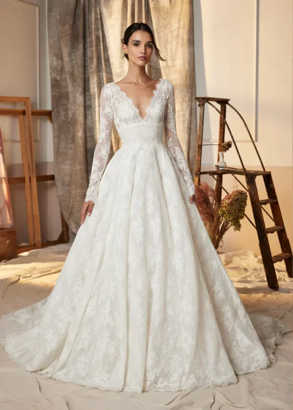 Romantic And Timeless Long Sleeve Lace Ball Gown by Ines by Ines Di Santo - Image 1