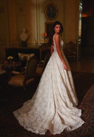 Square-Neck Lace A-Line Wedding Dress With Buttons by Justin Alexander - Image 2