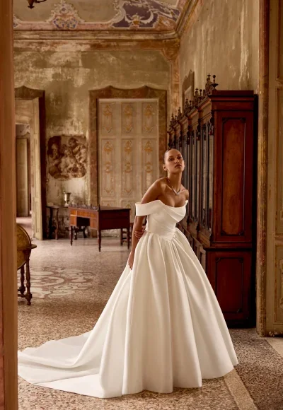Chic And Regal Silk Basque-Waist Ball Gown by Justin Alexander - Image 3